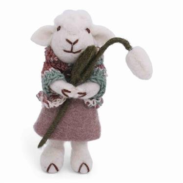 Gry og Sif -White Sheep w/Skirt & Snowdrop with String - 11 cm